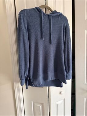 SO Waffle-Knit Hoodie Sweater - Dusty Blue